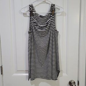 Kenneth Cole Reaction Cowl Neck Sleeveless Striped Top Size Large Black White